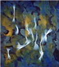 Impulsi di luce nello spazio, Anno 2009, Olio su cartoncino, cm. 80x70